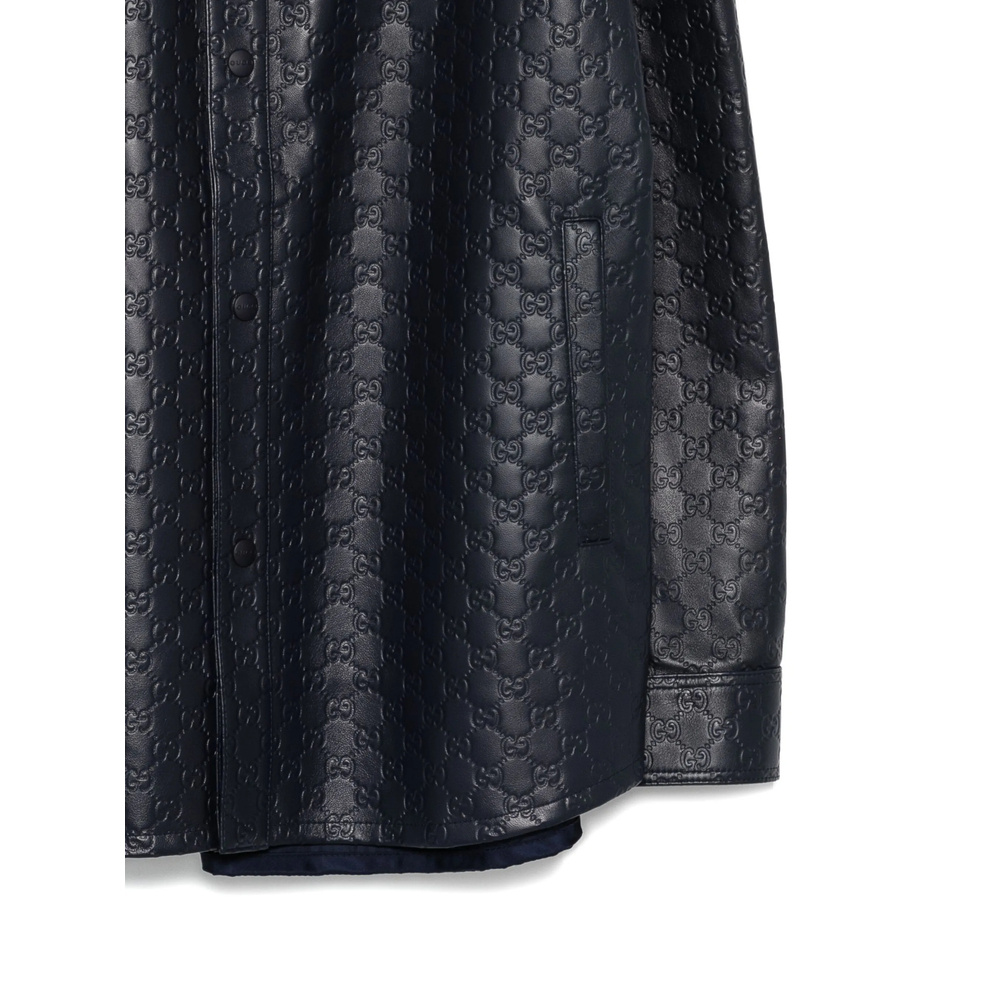 Gucci Long-sleeved Leather Shirt Jacket In Black
