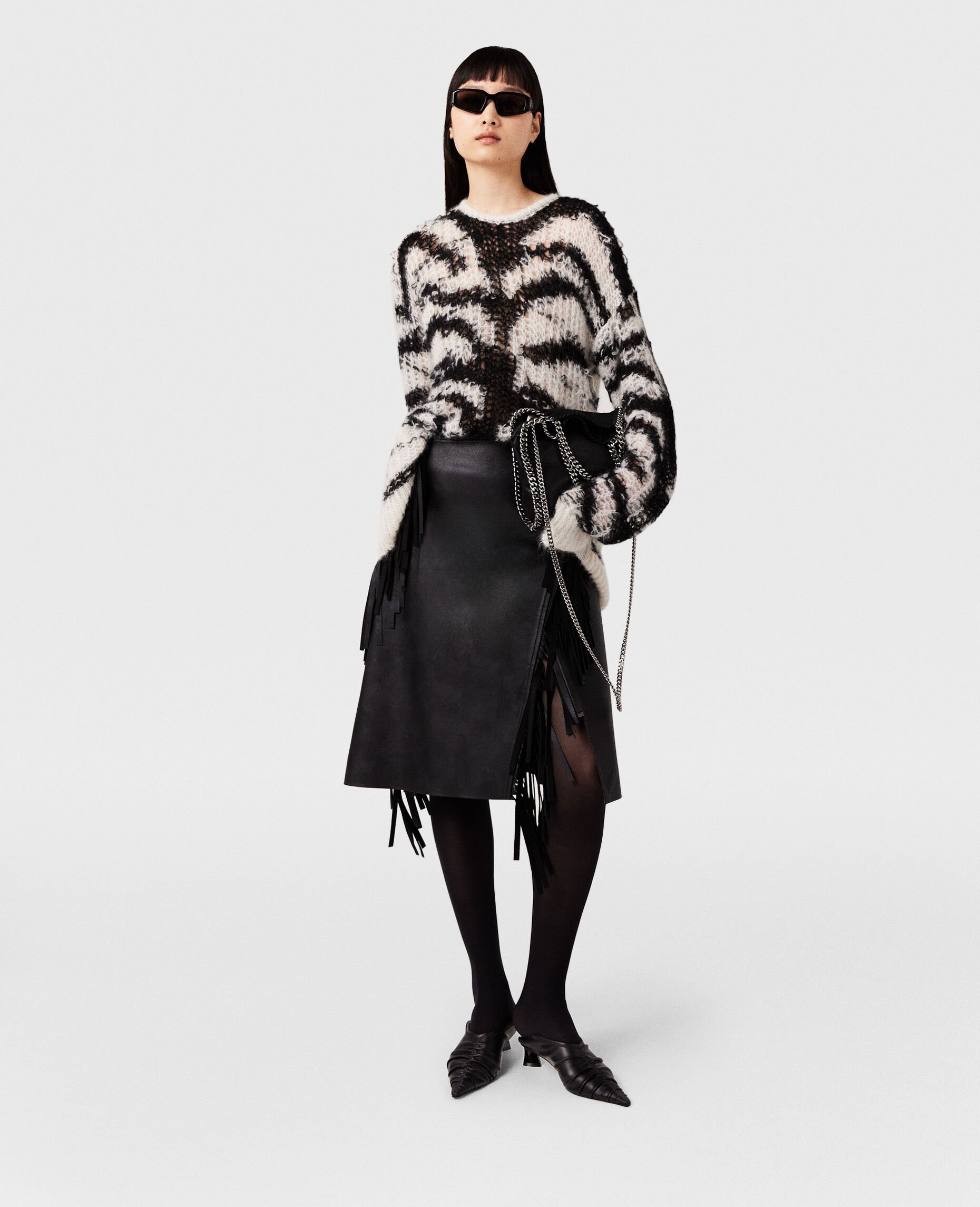 Stella Mccartney Fringe Alter Mat Midi Skirt In Black