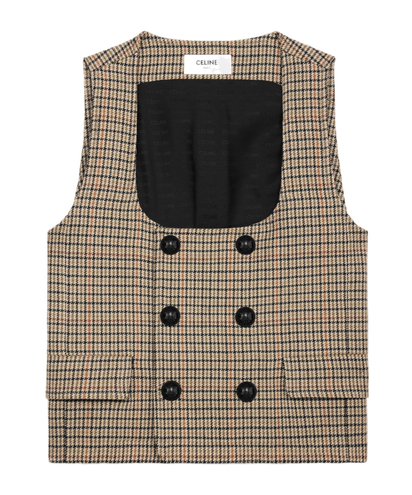 Celine Double-breasted Vest In Houndstooth Wool In Nude