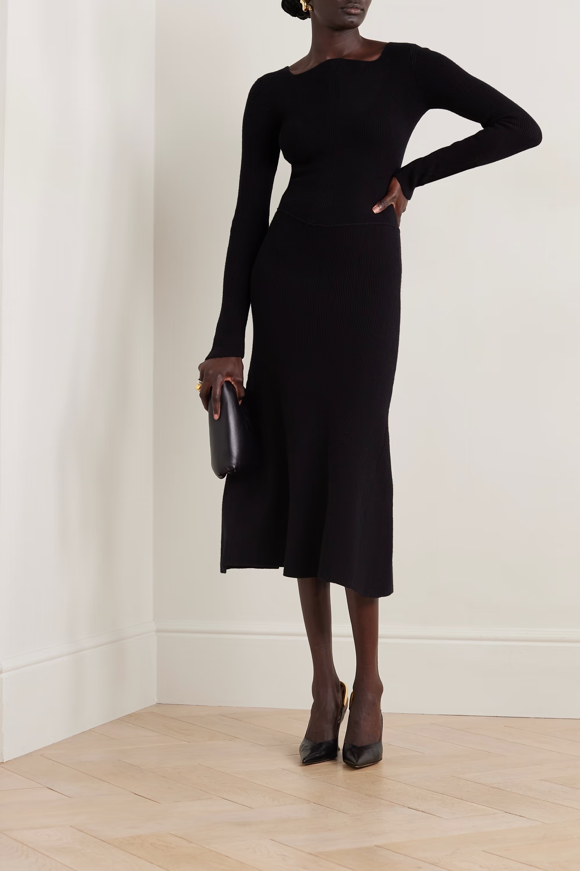 Shop Victoria Beckham Circle Stitched Stretch Medium-length Dress In Black