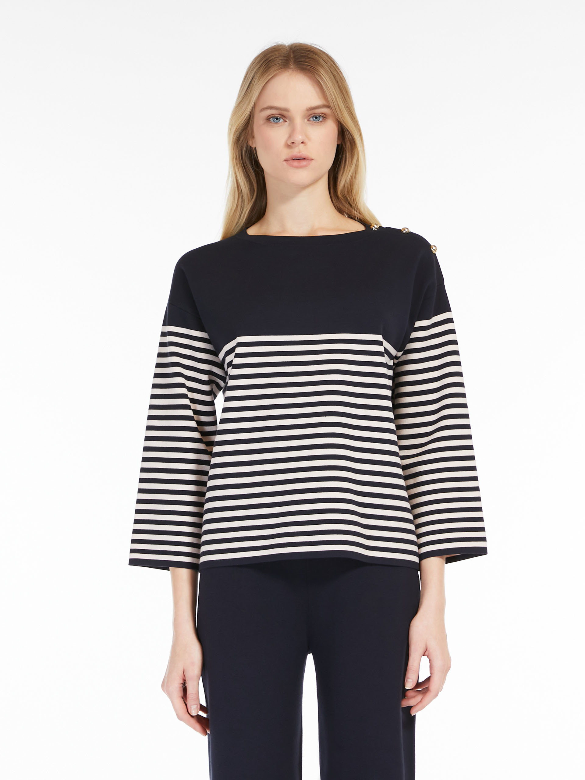 Max Mara Striped Stretch Sweater In Black