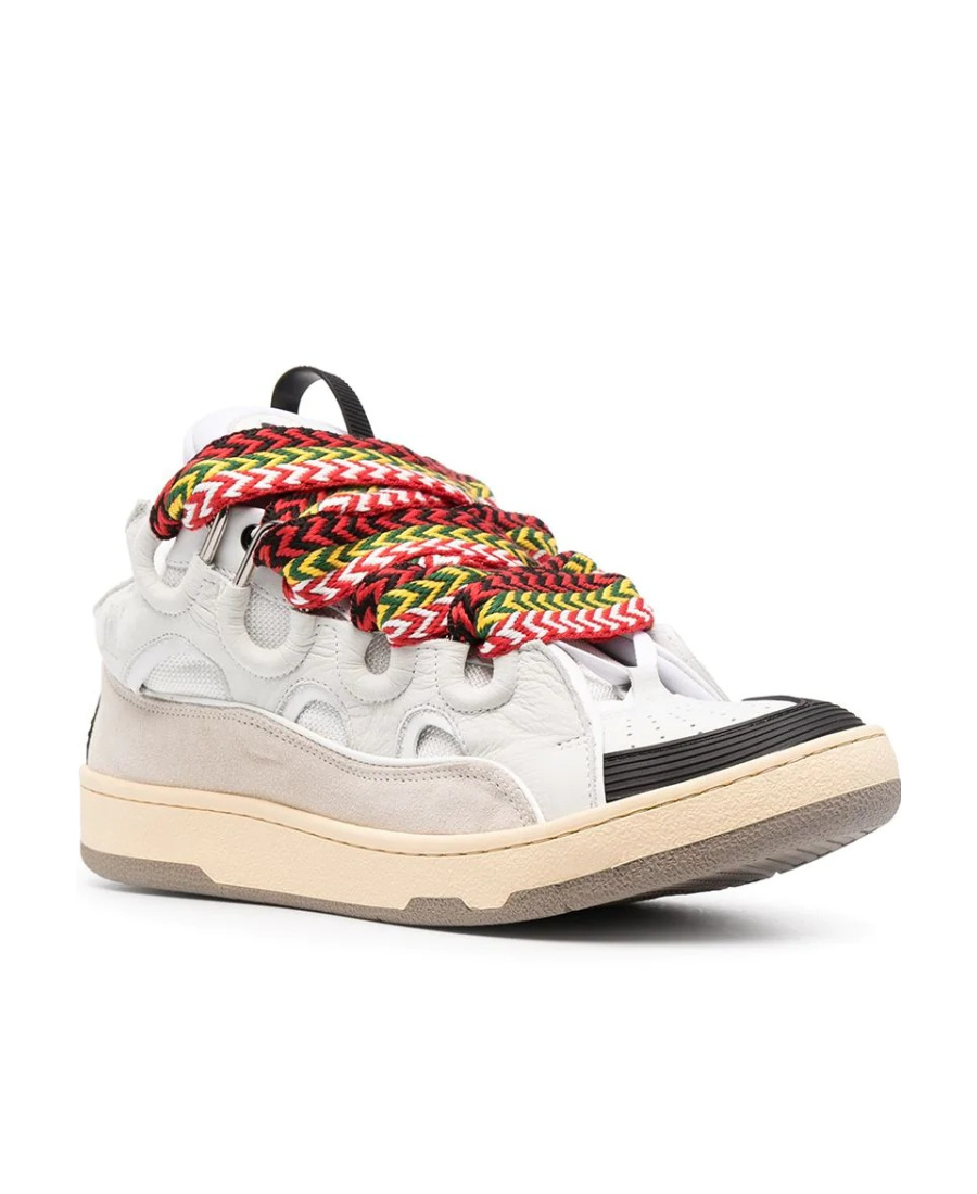 Lanvin White Sneakers With Textured Surfaces And Patterned Laces In Nude