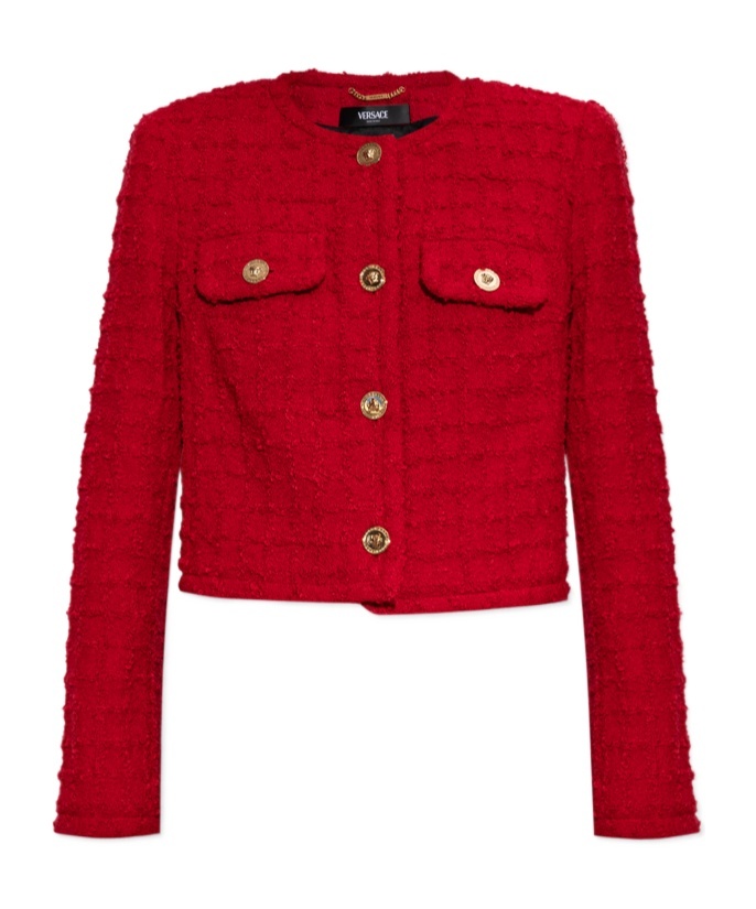 Versace Tweed Blazer Gold Buttons In Red