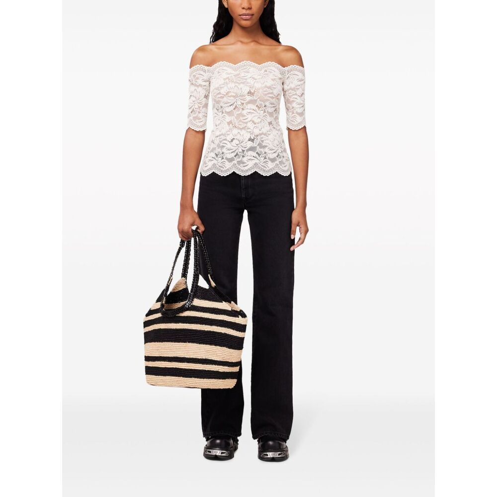 Rabanne Off-white Stretch Lace Short Sleeve Top In White