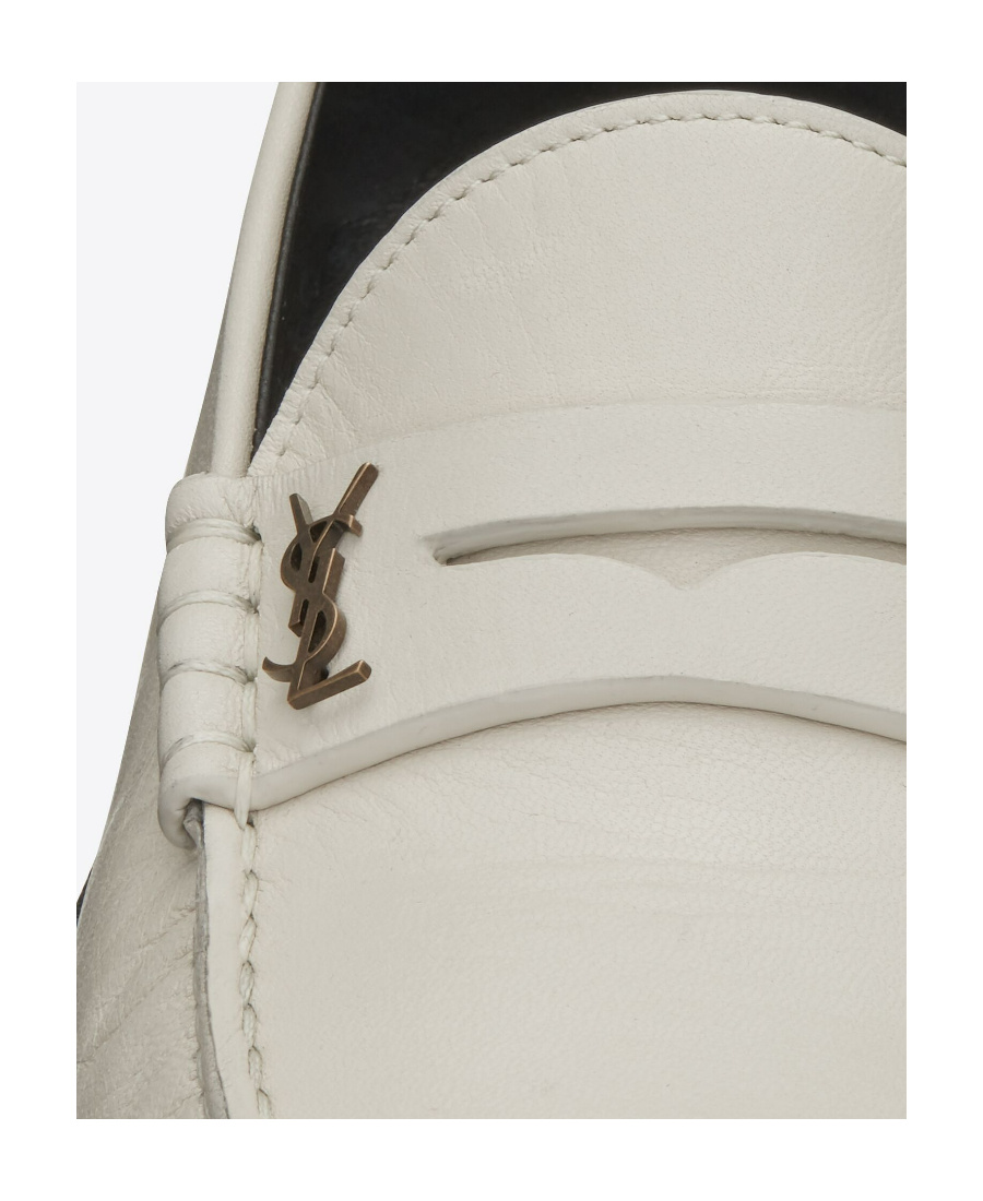 Saint Laurent Monogram Plaque Loafers In White