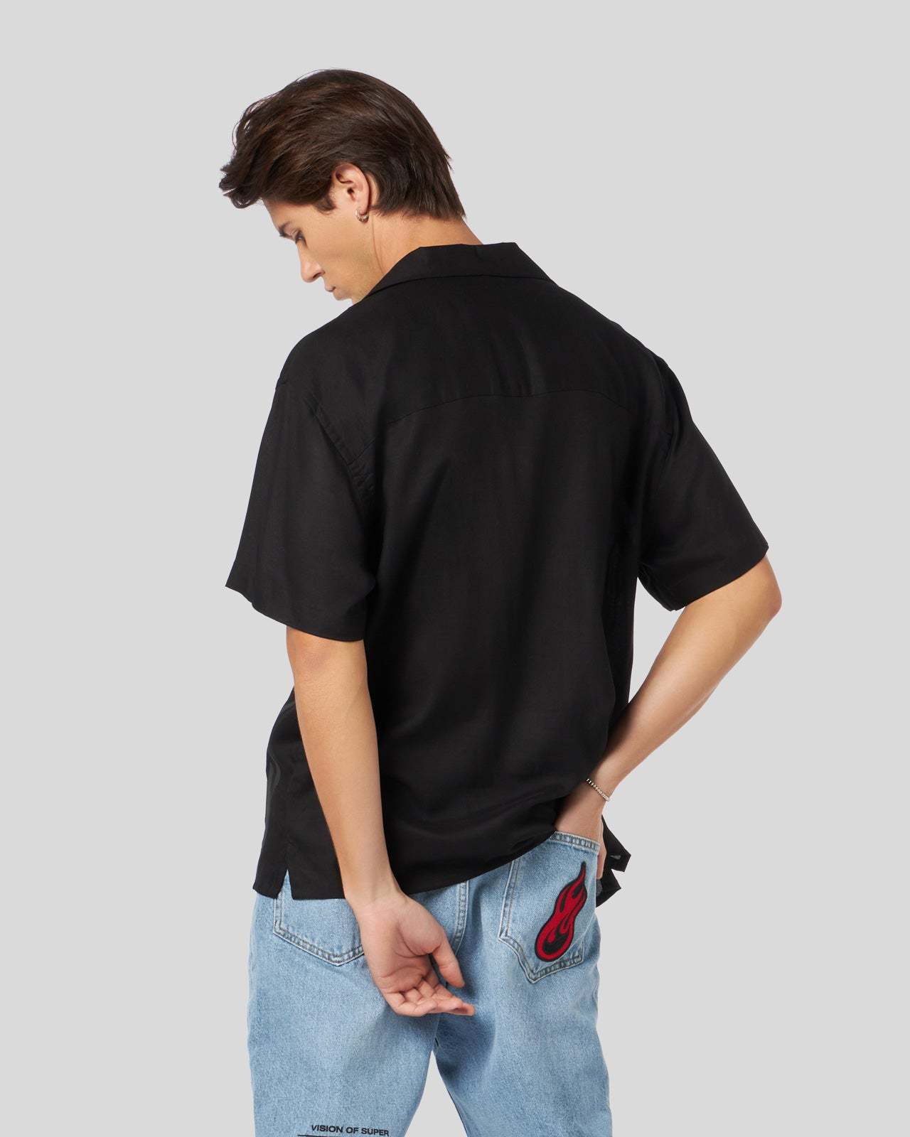 Vision Of Super Long-sleeved Flame Pattern Shirt In Black