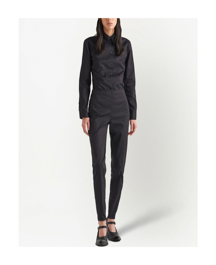 Prada Fitted Stretch Poplin Shirt With Long Sleeves In Black