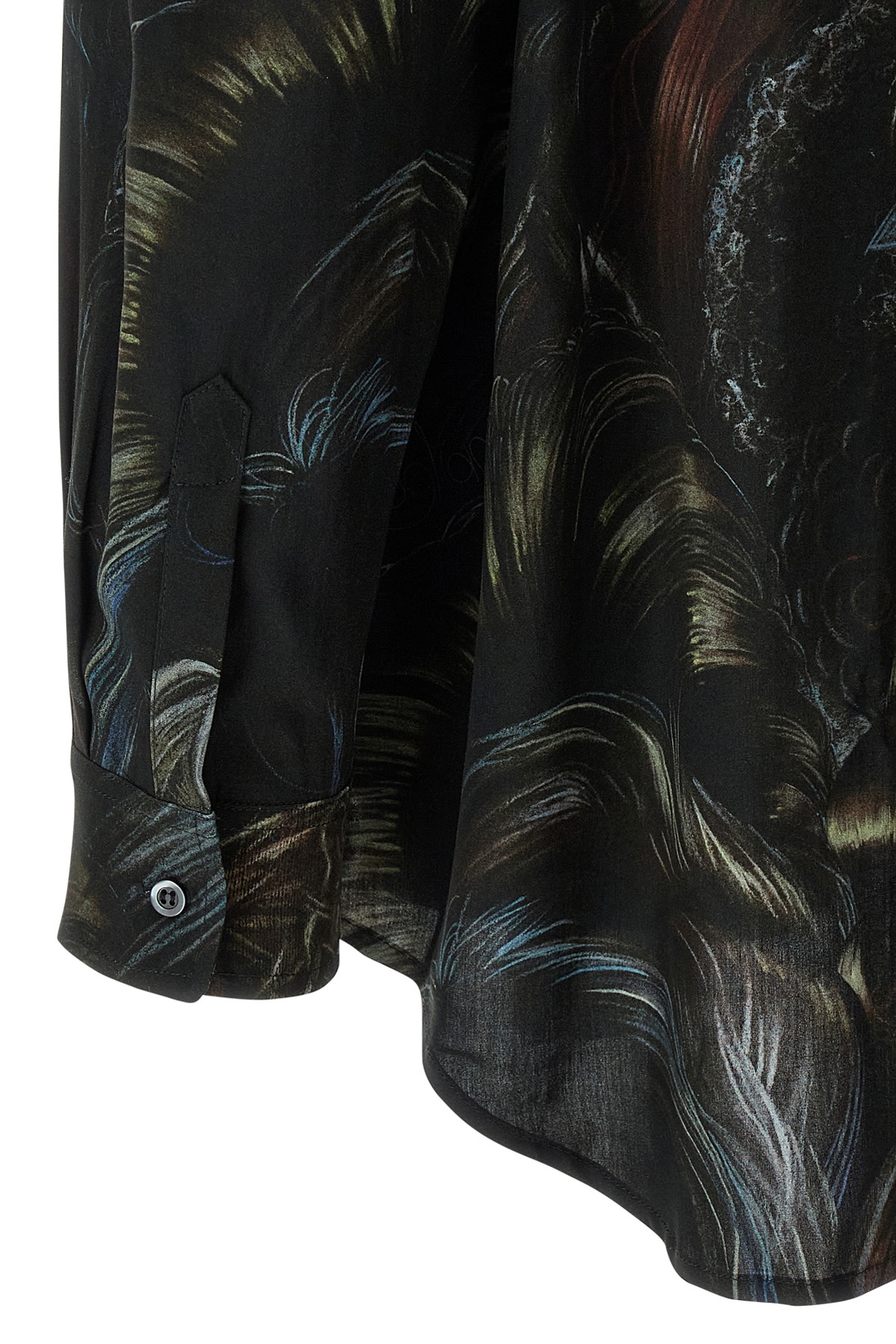 Magliano Wig Motif All-over Print Shirt With Asymmetric Hem In Black