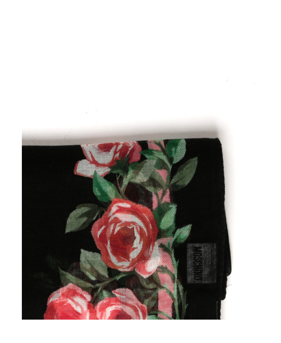 Moschino Black Printed Silk Scarf In Black