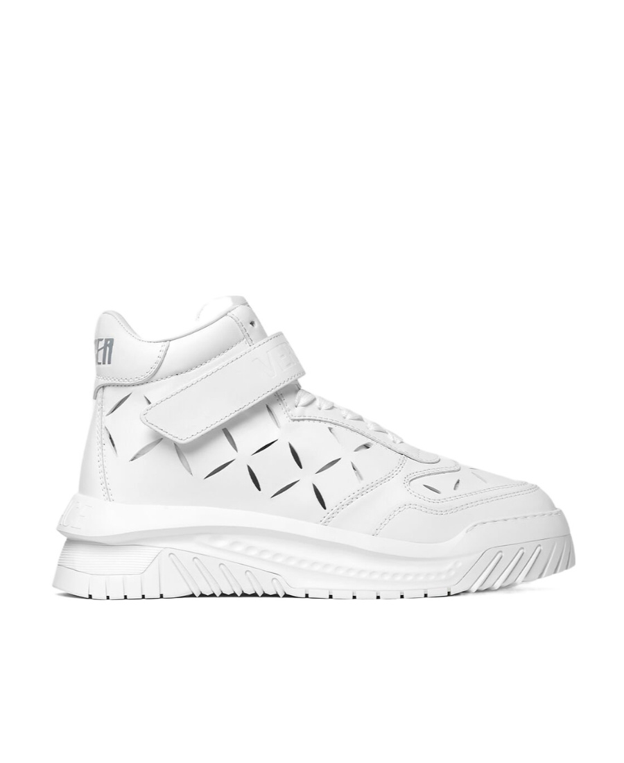 Versace High Top Odyssey Sneakers In White Leather Man In White