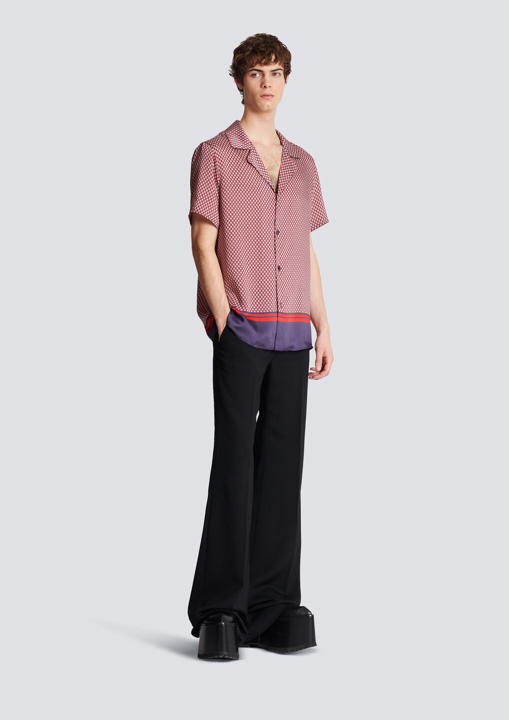 Balmain Monogram-print Short-sleeve Shirt In Pink