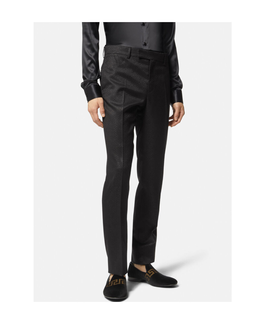 Versace La Greca Straight-leg Trousers In Black