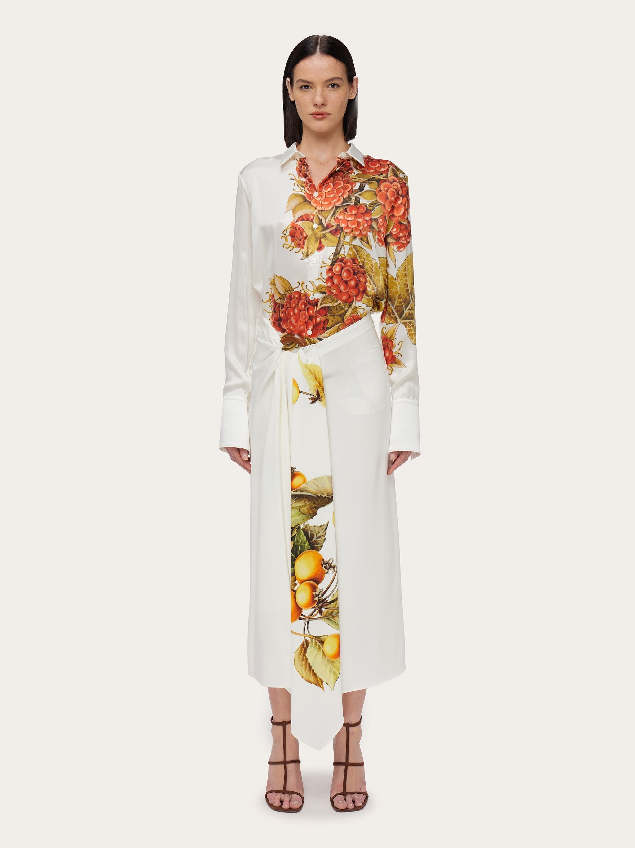 Ferragamo Plant Printed Asymmetrical Skirt In White