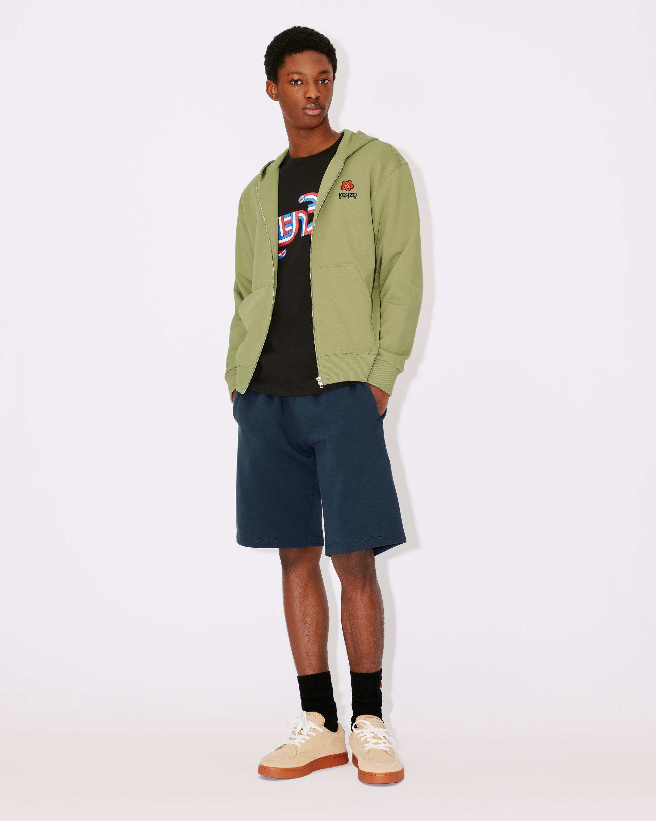 Kenzo Hooded Zipped 'boke Flower' Crest Jumper In Green