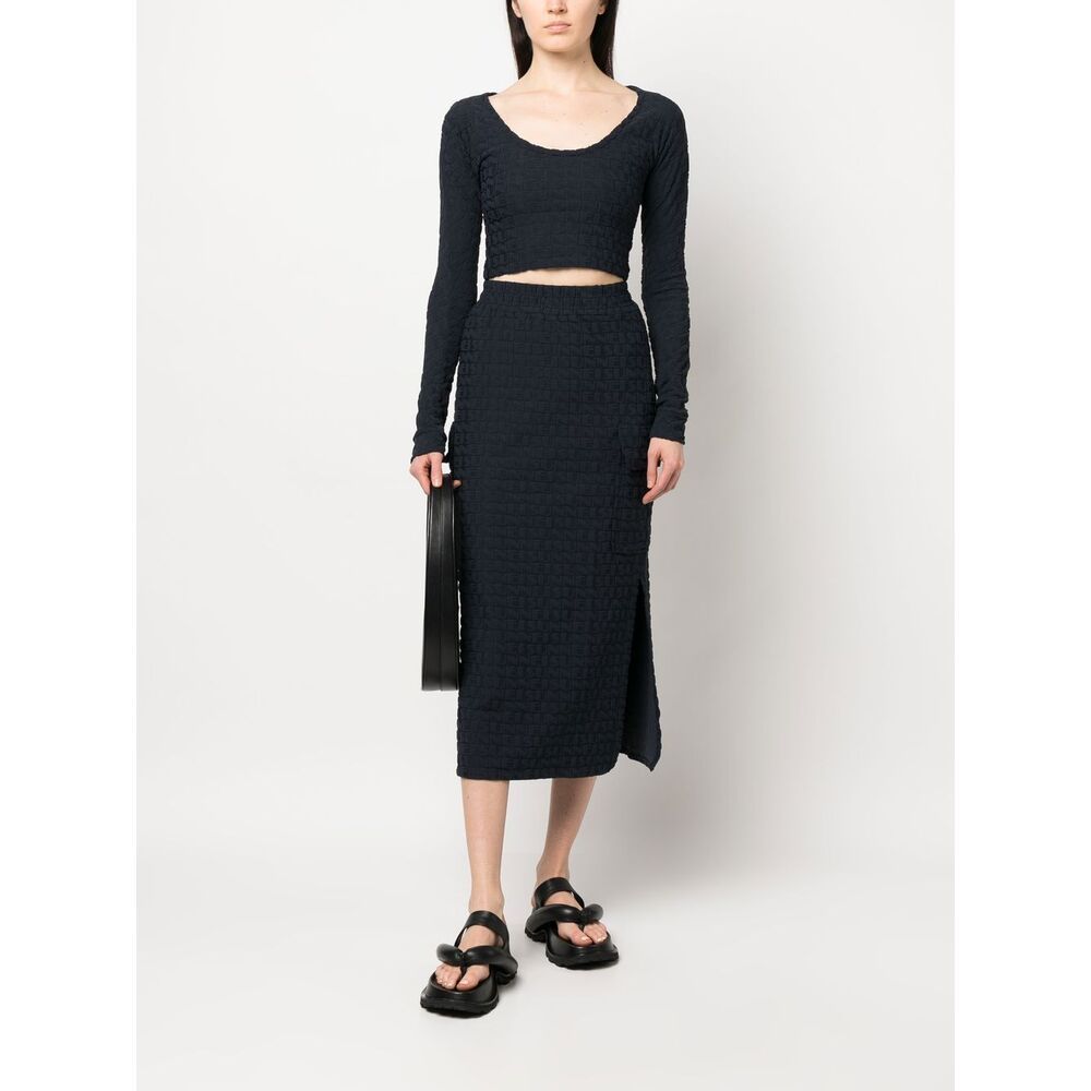 Sunnei Navy Overlapped Midi Skirt In Black
