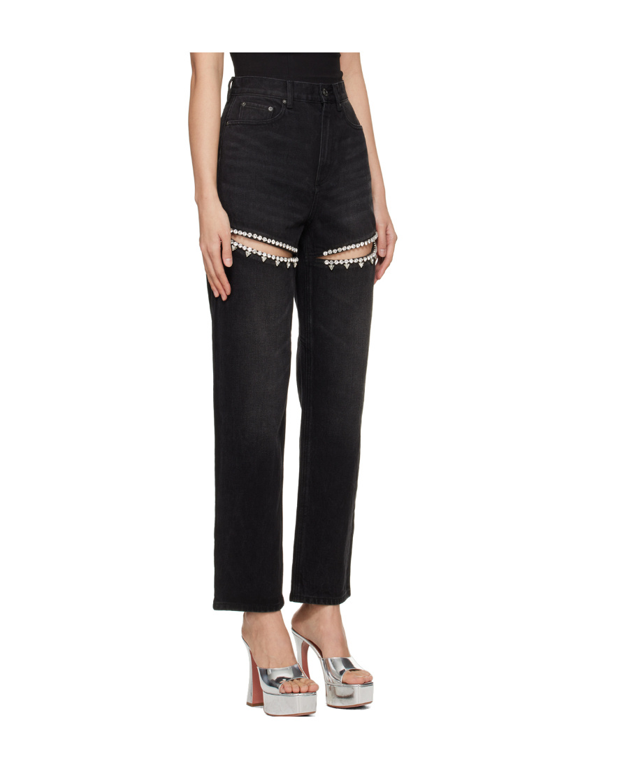 Shop Area Embellished Slit Mid-rise Jeans In Black