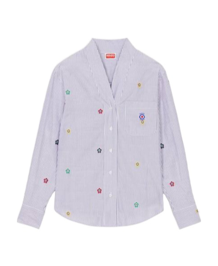 Kenzo Target Striped Button-up Shirt In White
