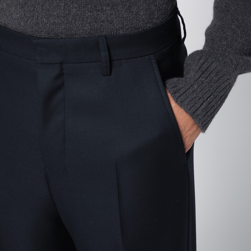 Ami Alexandre Mattiussi Navy Wide-leg Trousers In Wool In Black