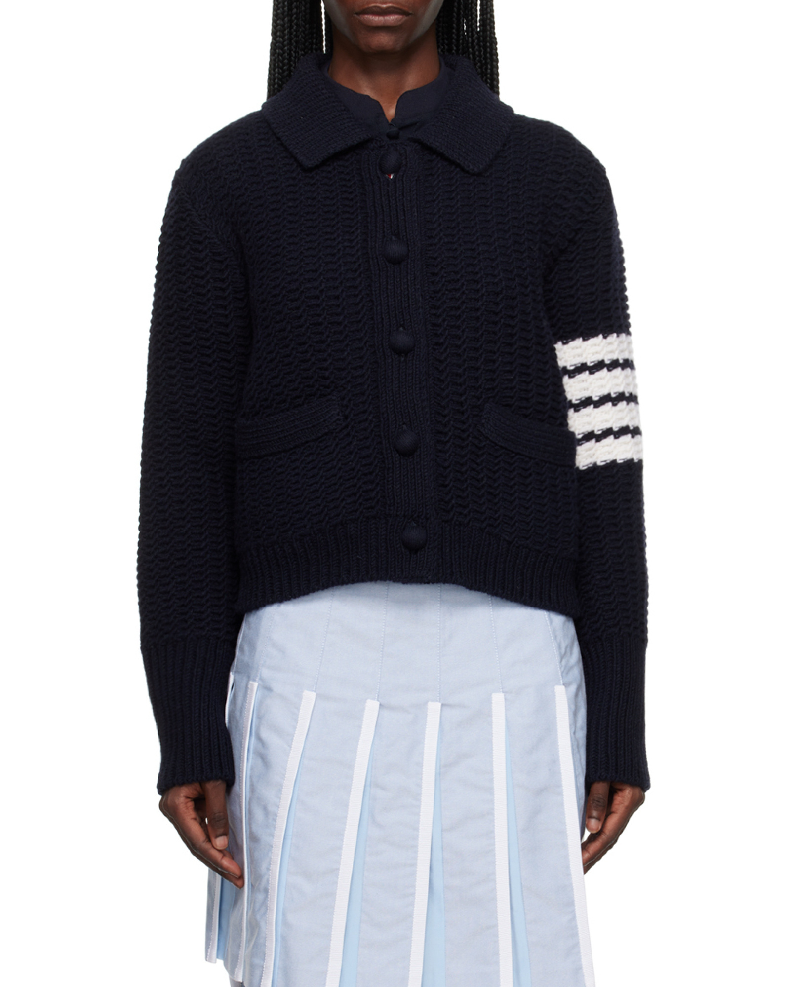 Thom Browne Chunky-knit Merino-wool Cardigan In Navy Blue