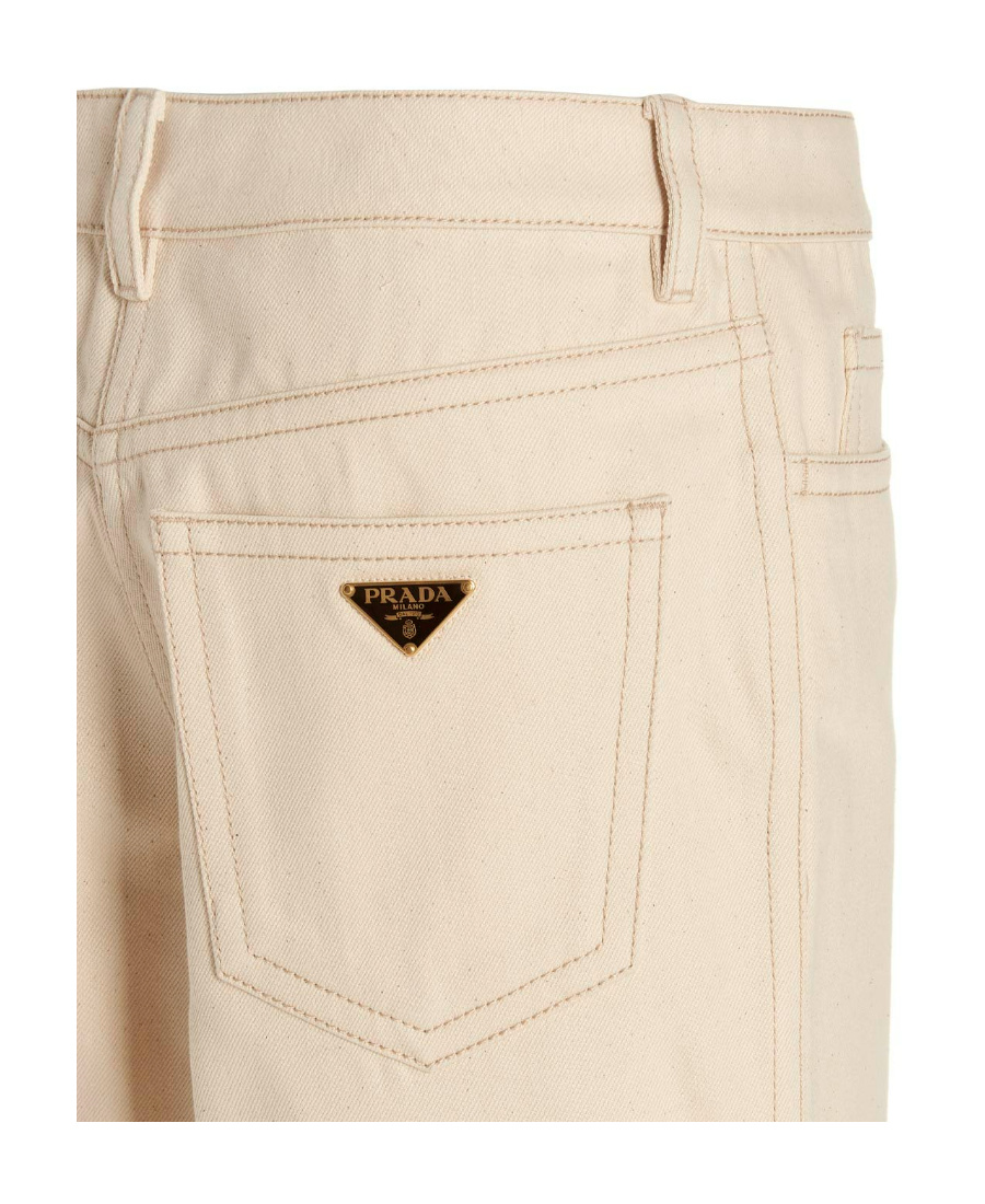 Prada Logo Jeans In Nude