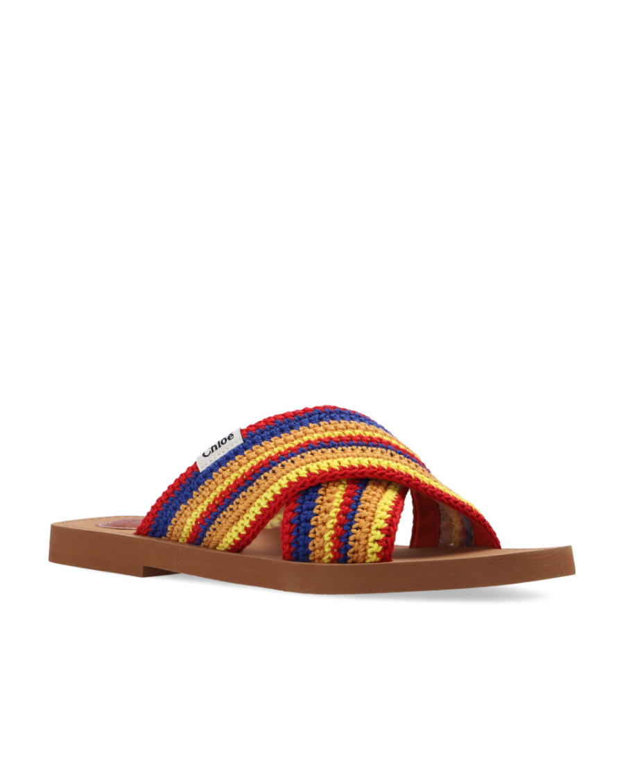 Chloé Woody Crisscross Knit Strap Slide Sandal In Multicolor