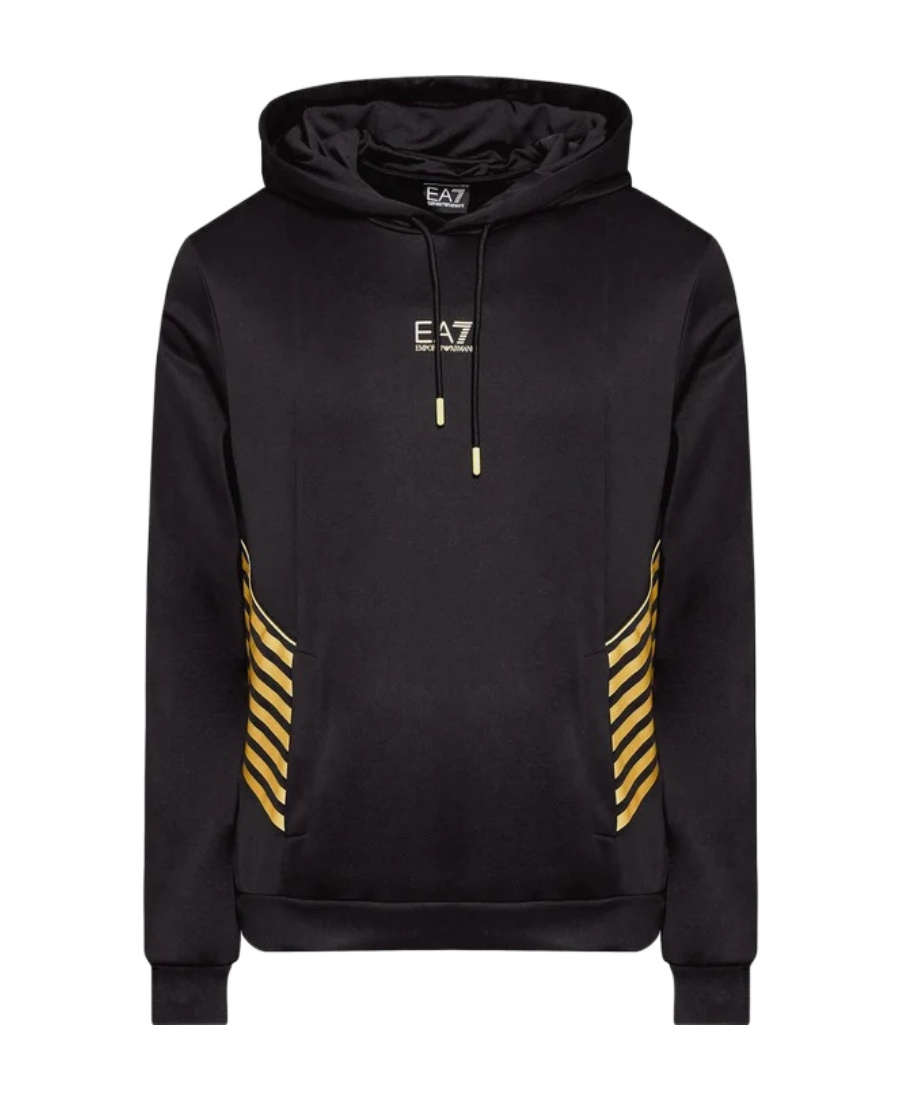 Ea7 Logo Hooded Sweater In Black