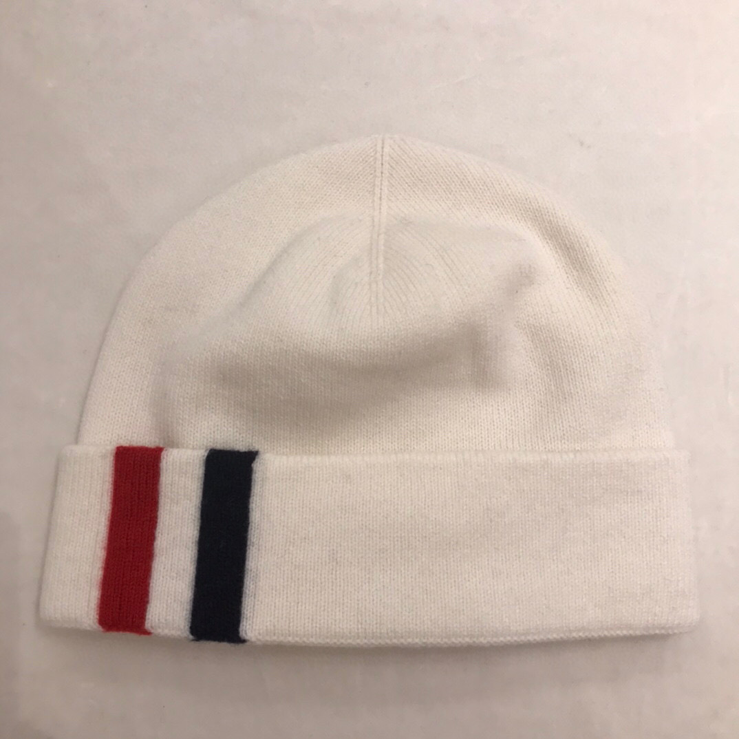 Thom Browne Stripe Detail Merino Beanie In White