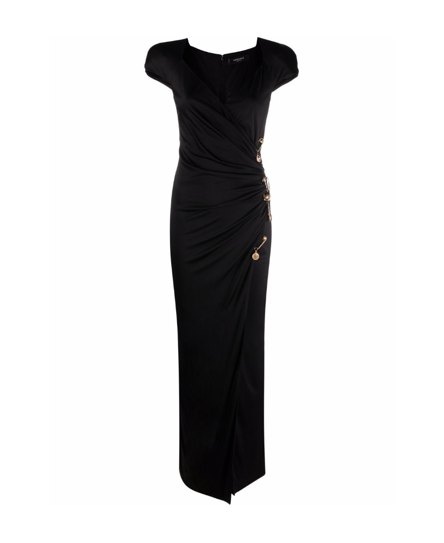 Versace Safety Pin Draped Fitted Dress