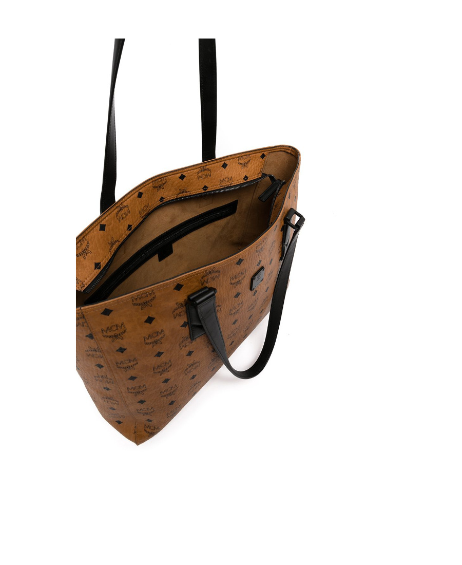 Mcm Logo Printed Handbag In Brown
