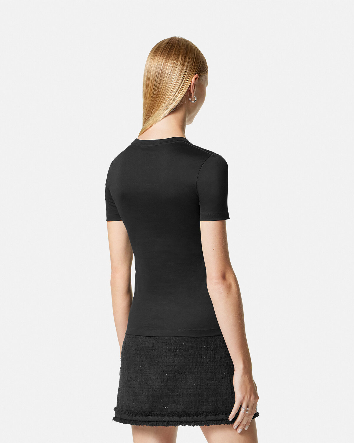 Versace Crystal Logo Crew Neck Top In Black