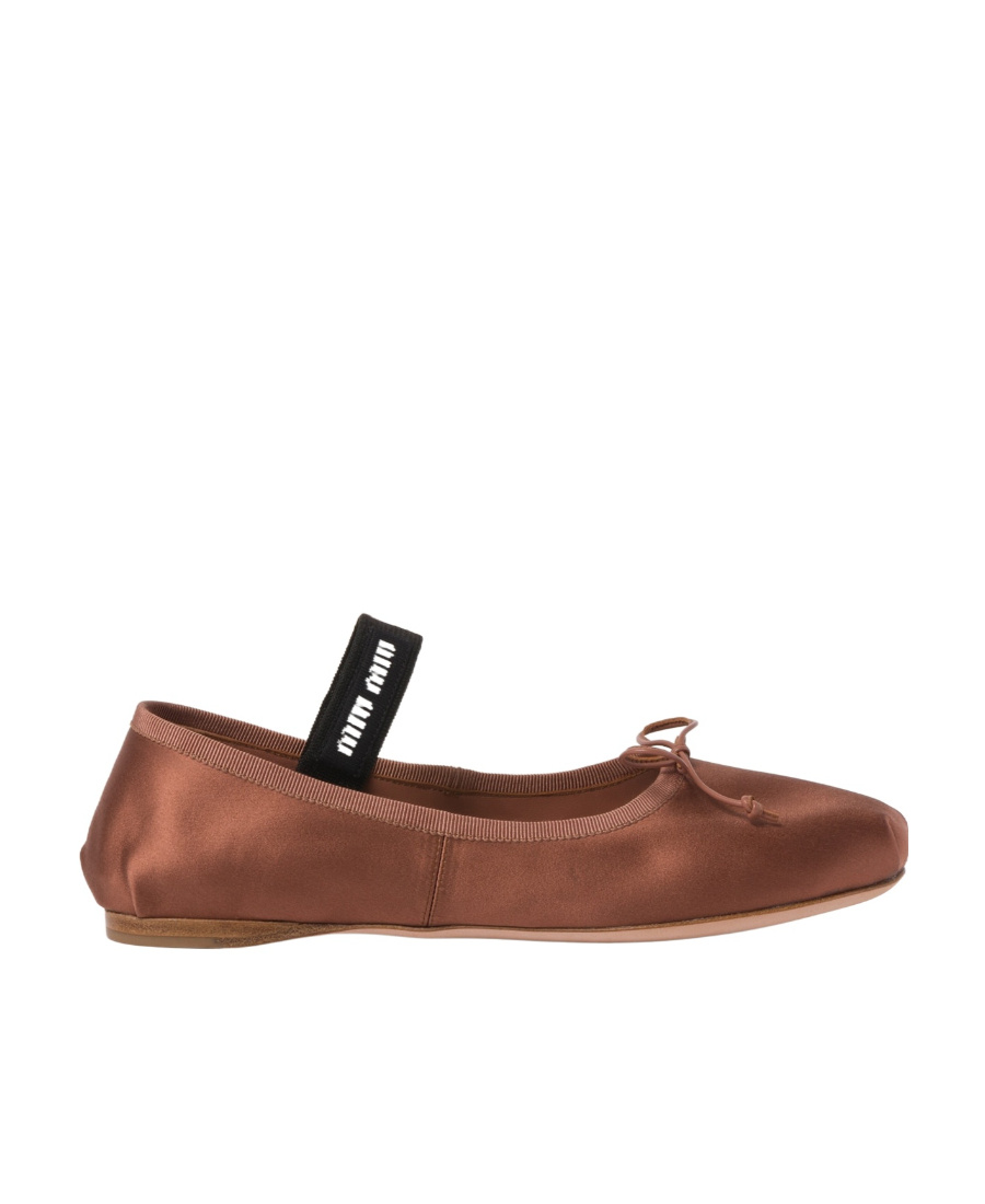Miu Miu Satin Ballerinas In Brown