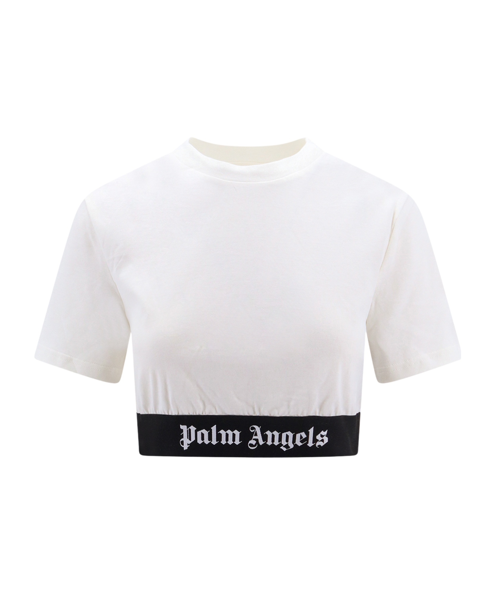 Palm Angels White Cropped T-shirt With Jacquard Logo In Cotton Woman In White