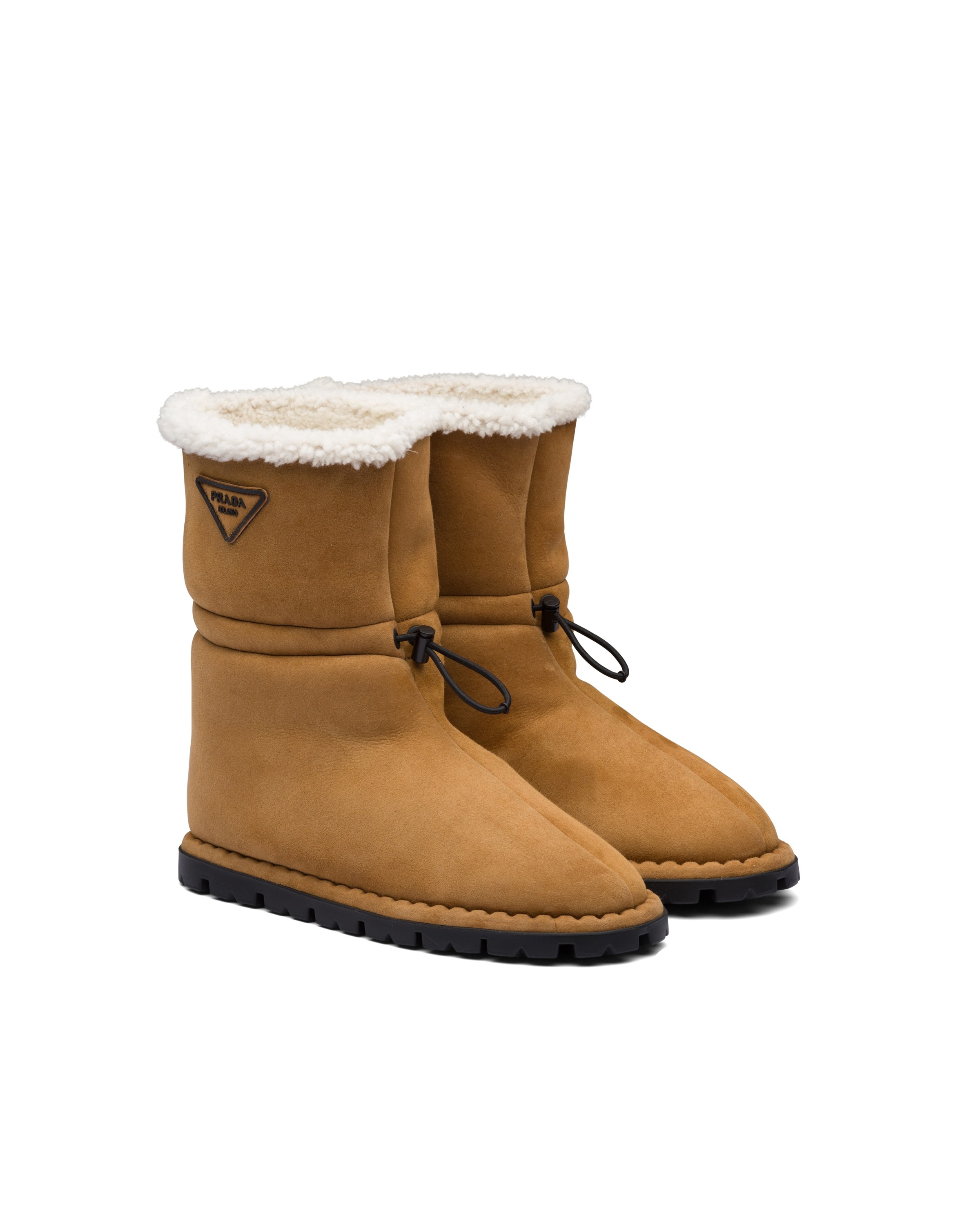 Prada Logo Boots In Cognac