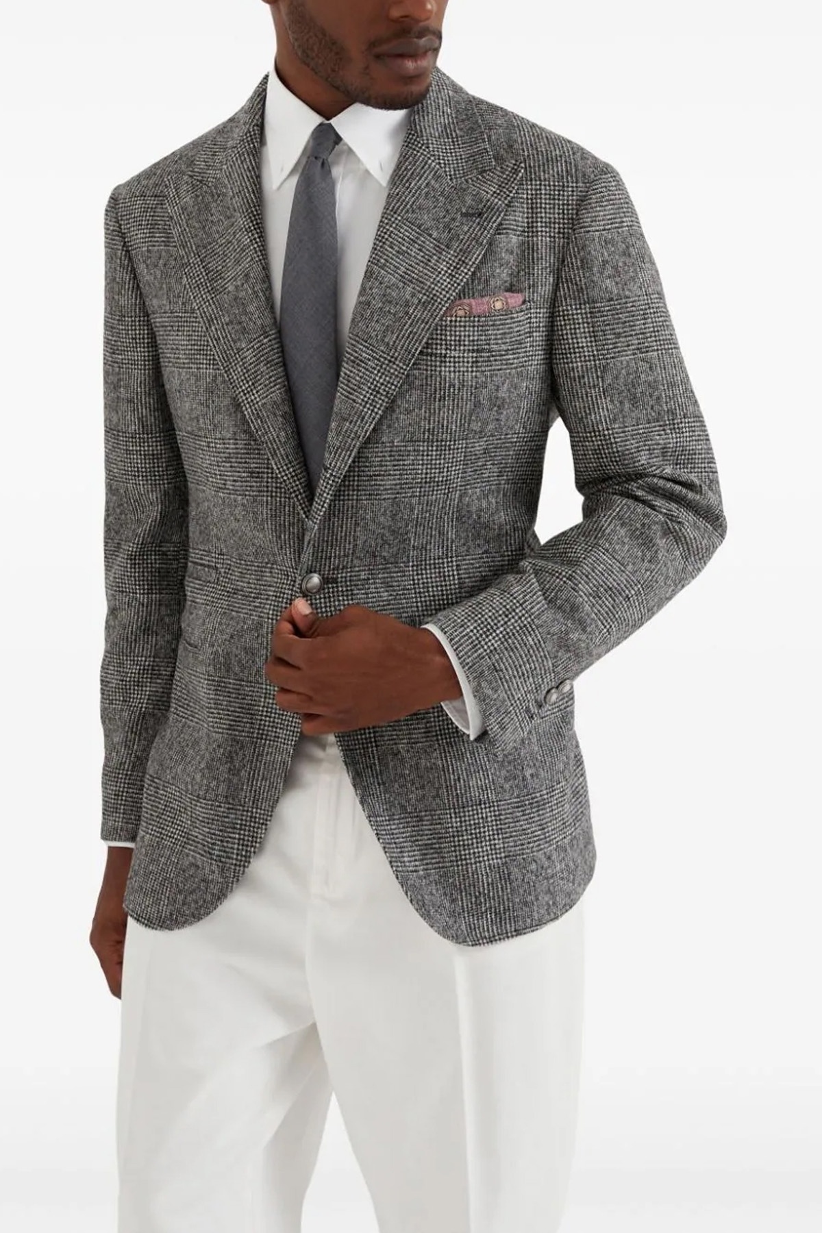 Shop Brunello Cucinelli Single-breasted Checked Blazer In Black