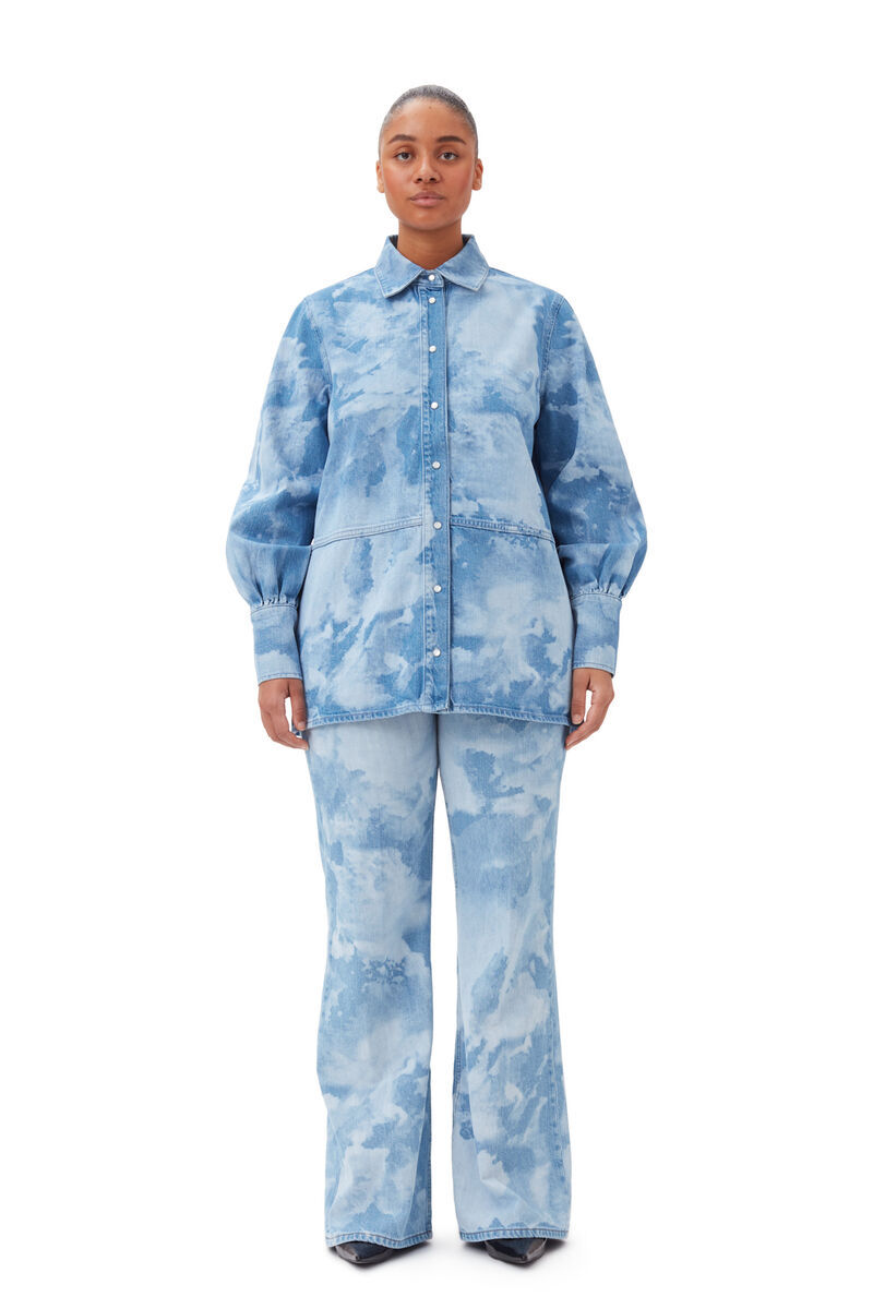 Shop Ganni Blue Bleach Denim Shirt
