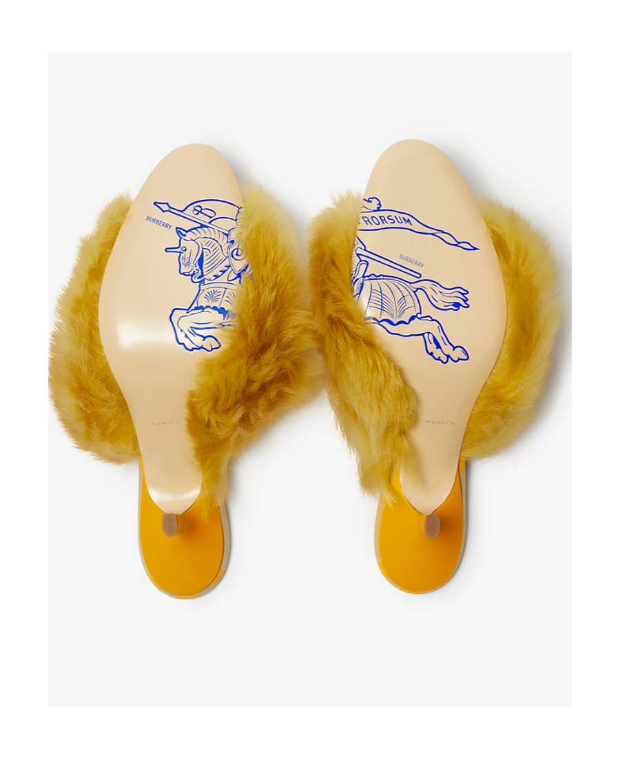Burberry Jackie Shearling And Leather Mules In Yellow