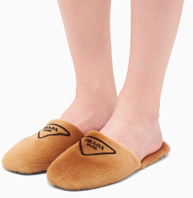 Shop Prada Pull-on Logo Slippers In Brown