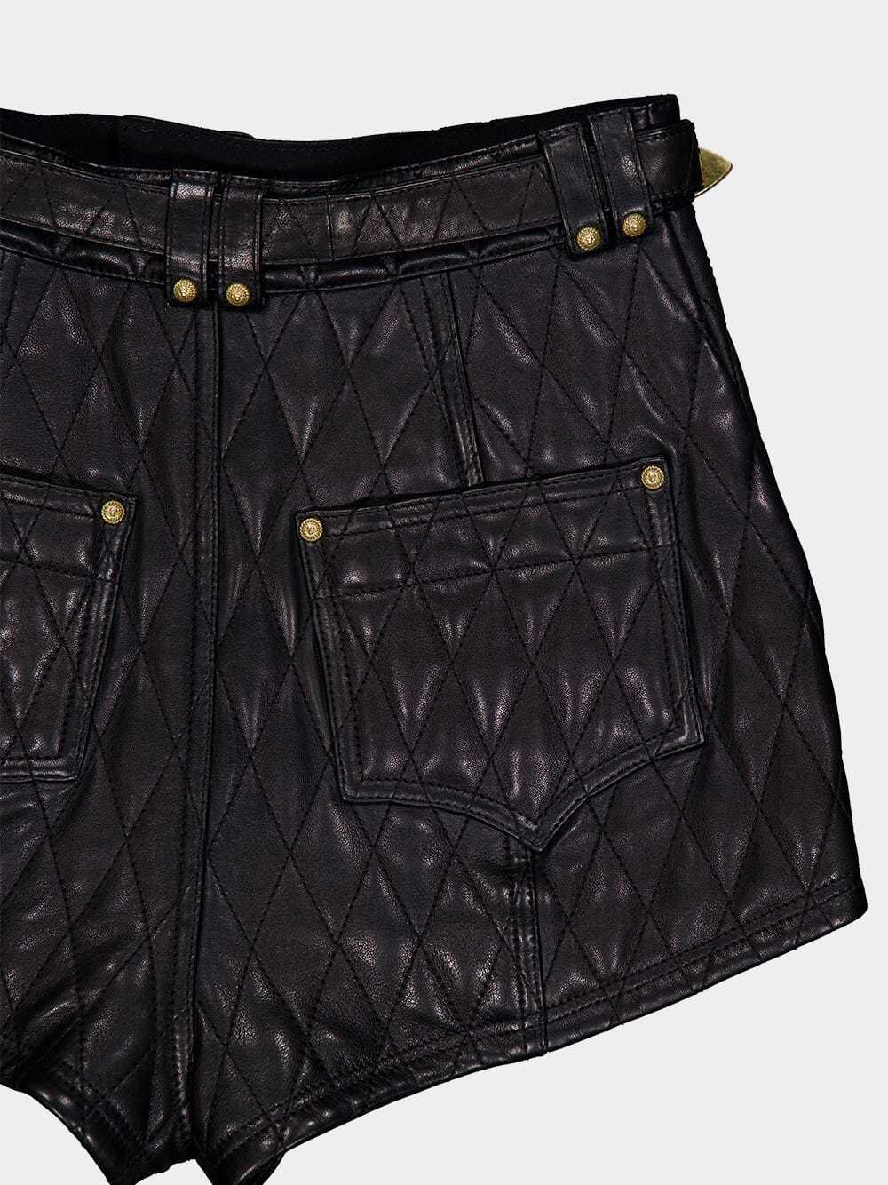 Balmain Black Quilted Leather Shorts In Black