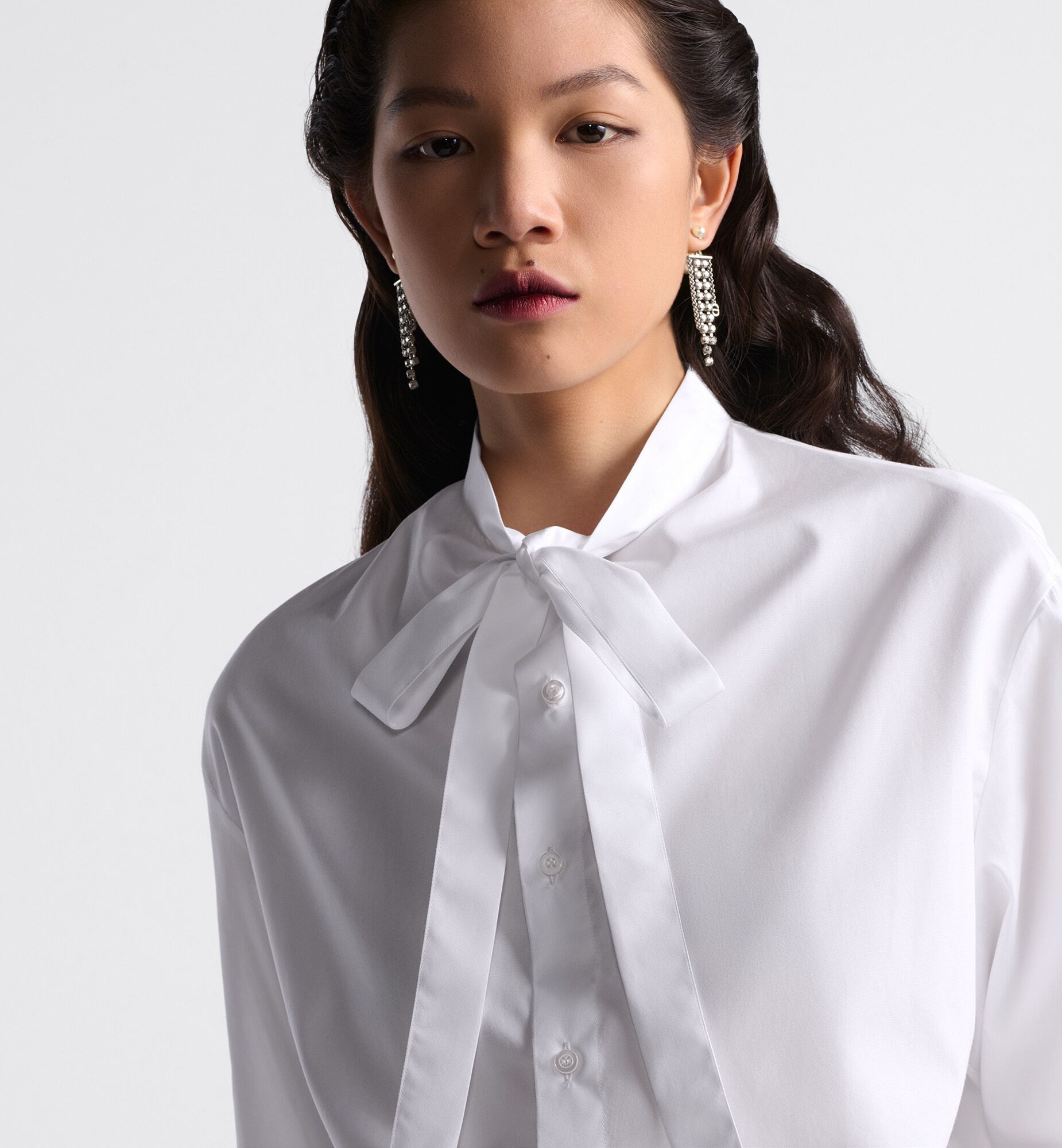 Dior Wide Bow Tie Long-sleeved Shirt In White