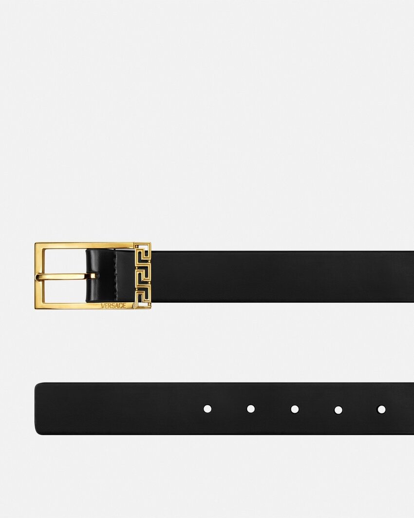 Versace Greca Leather Belt In Black