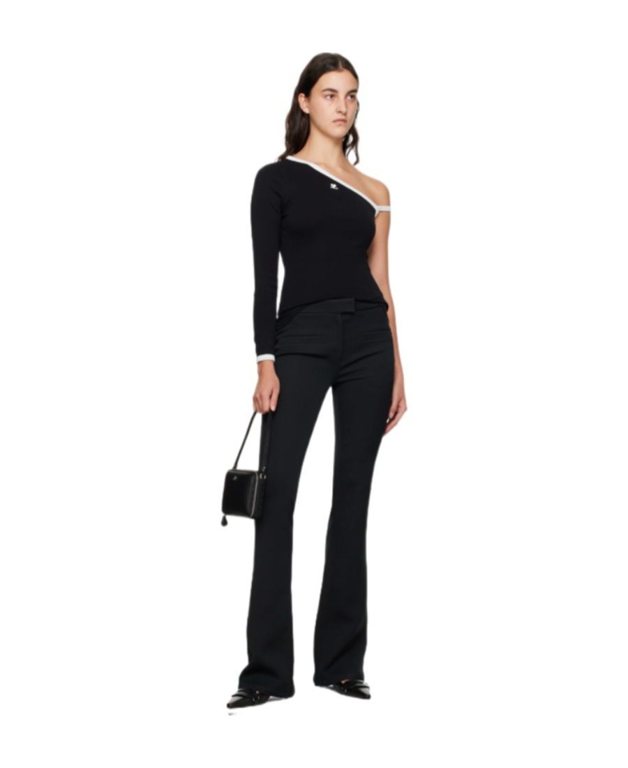 Shop Courrèges Single-sleeved Color T-shirt In Black
