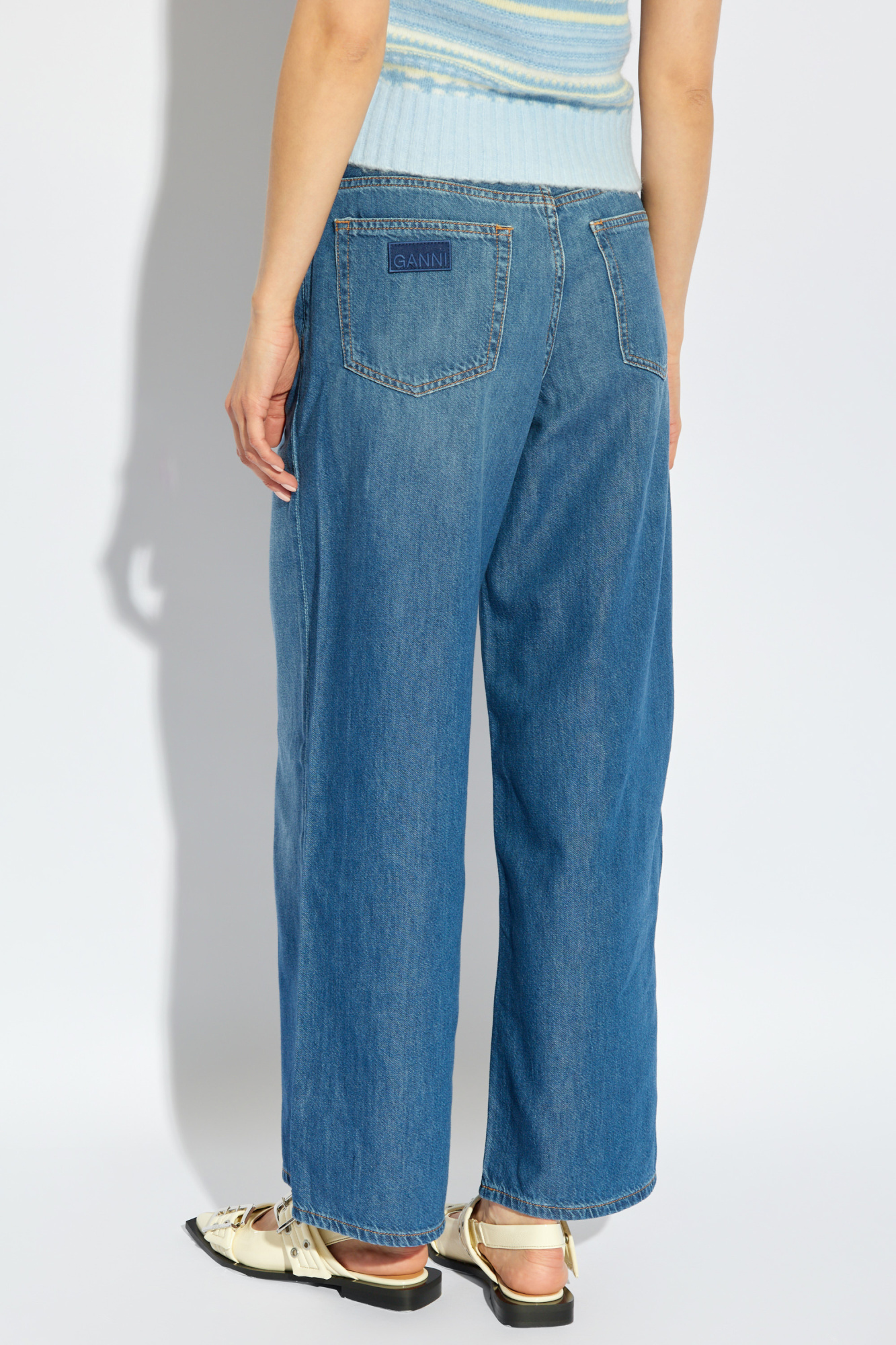 Ganni Women's Mid Blue Denim Wide Leg Jeans In Blue