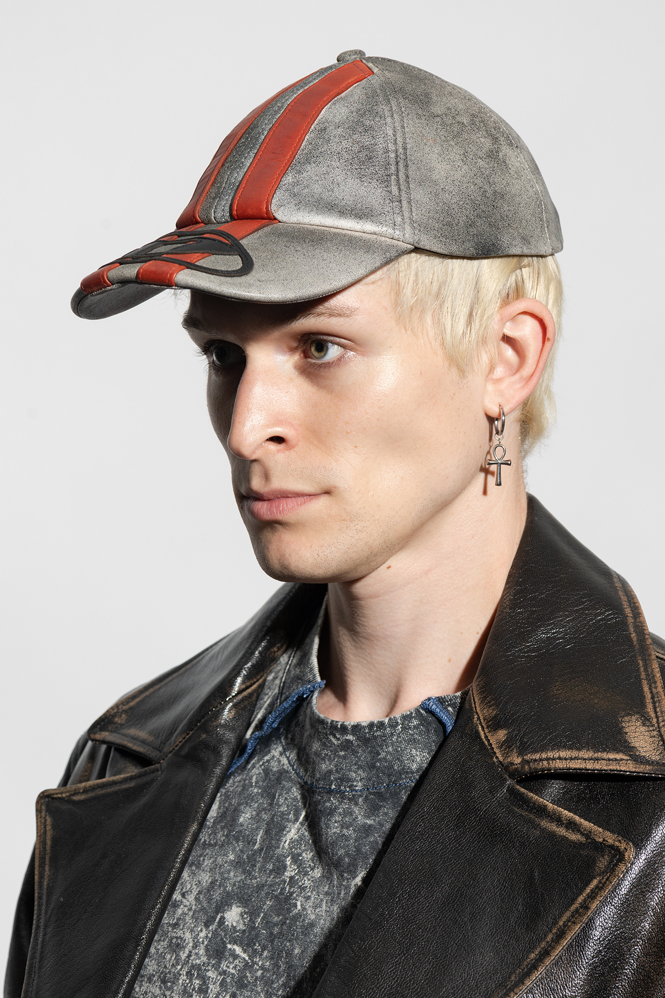 Diesel Capello Da Baseball C-olav In Pelle Stampata Uomo In Gray