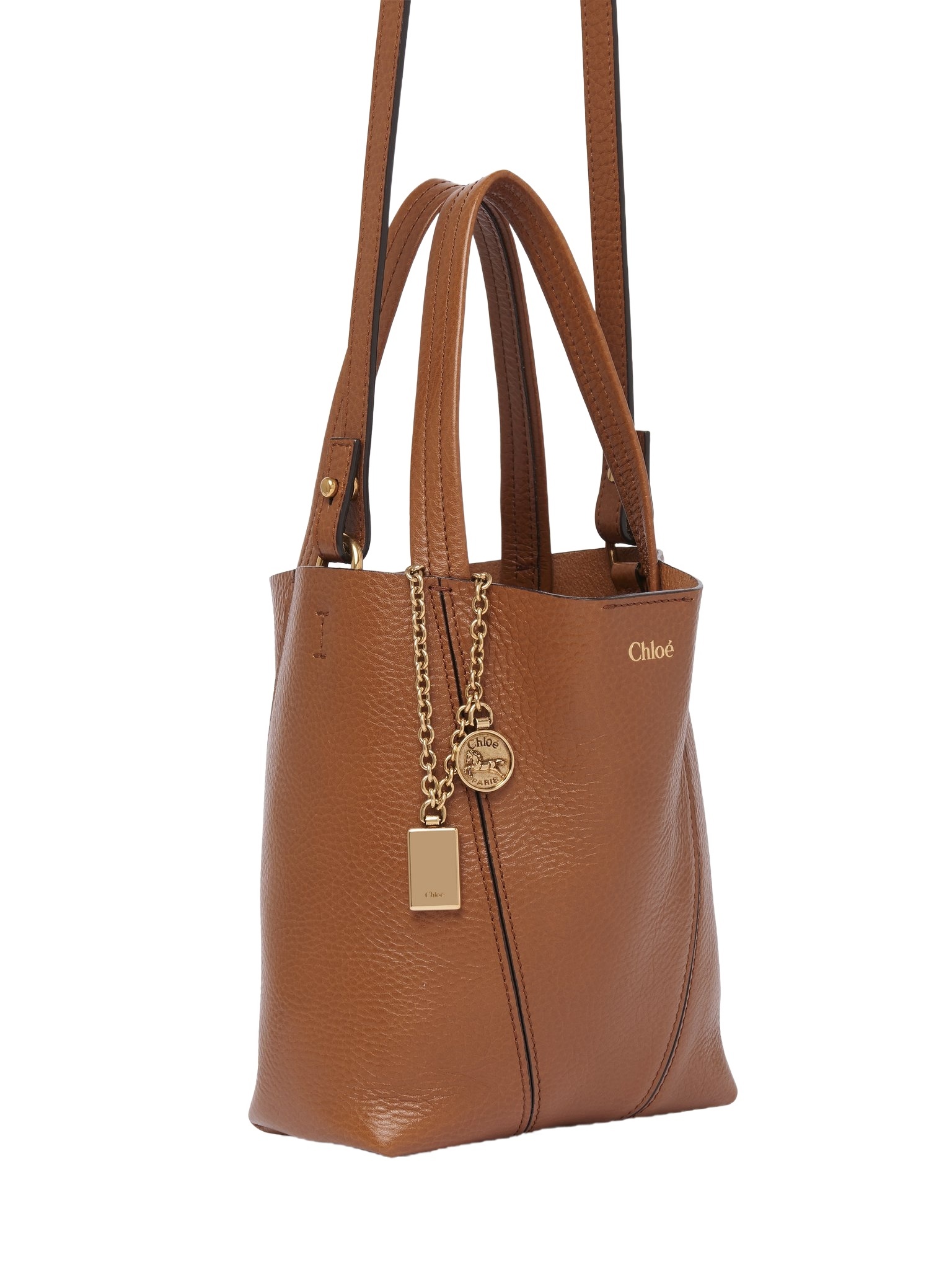 Chloé Small Spin Grained Leather Shoulder Bag In Brown