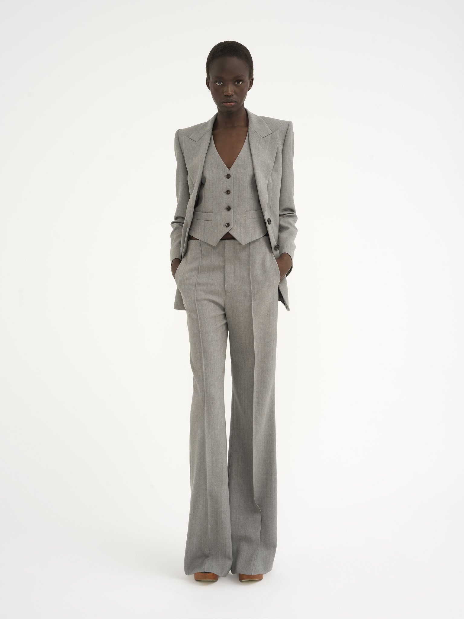 Chloé Wool Grain Bell Bottoms In Gray