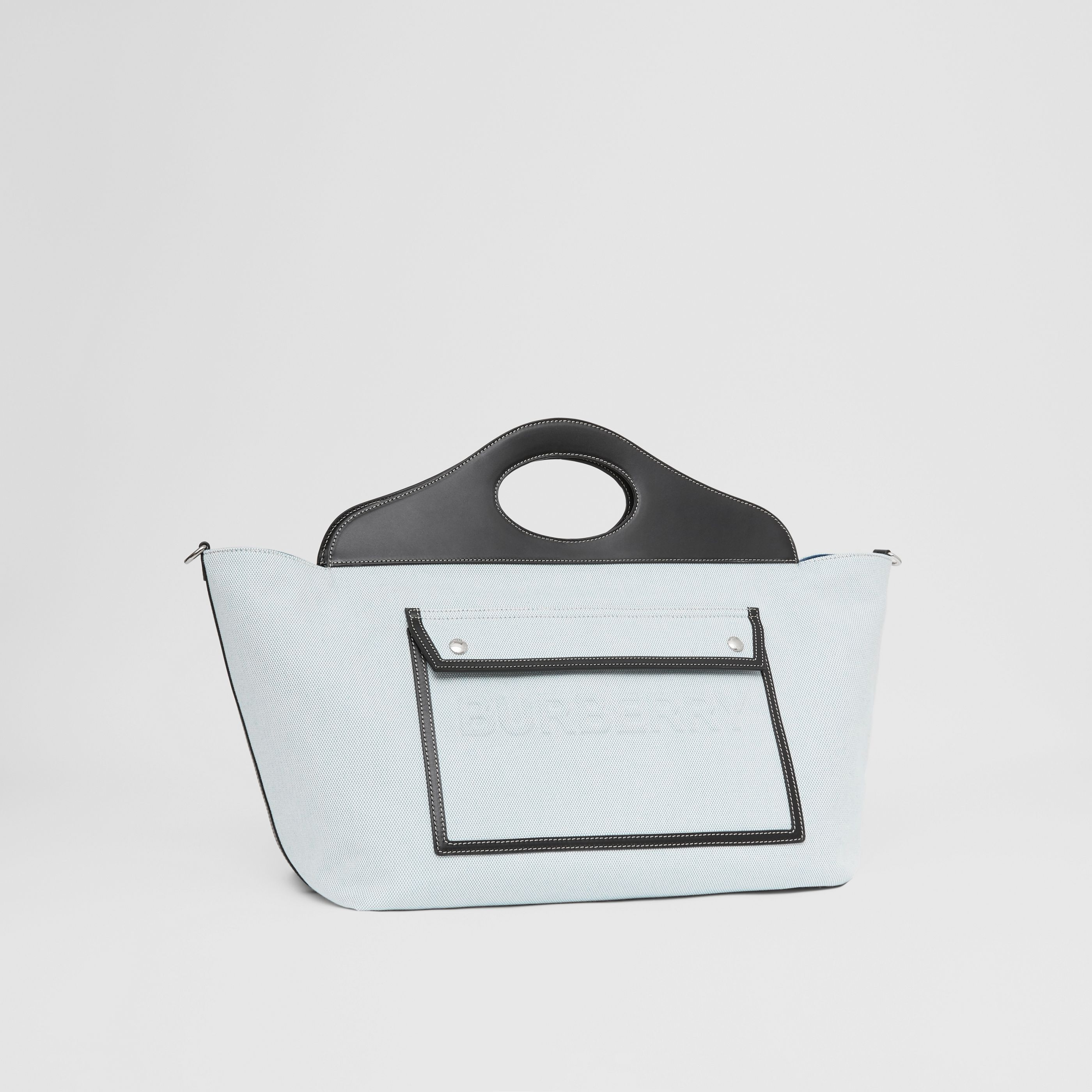 Burberry Medium Cotton Canvas Parquet Leather Soft Pocket Todd Handbag In White