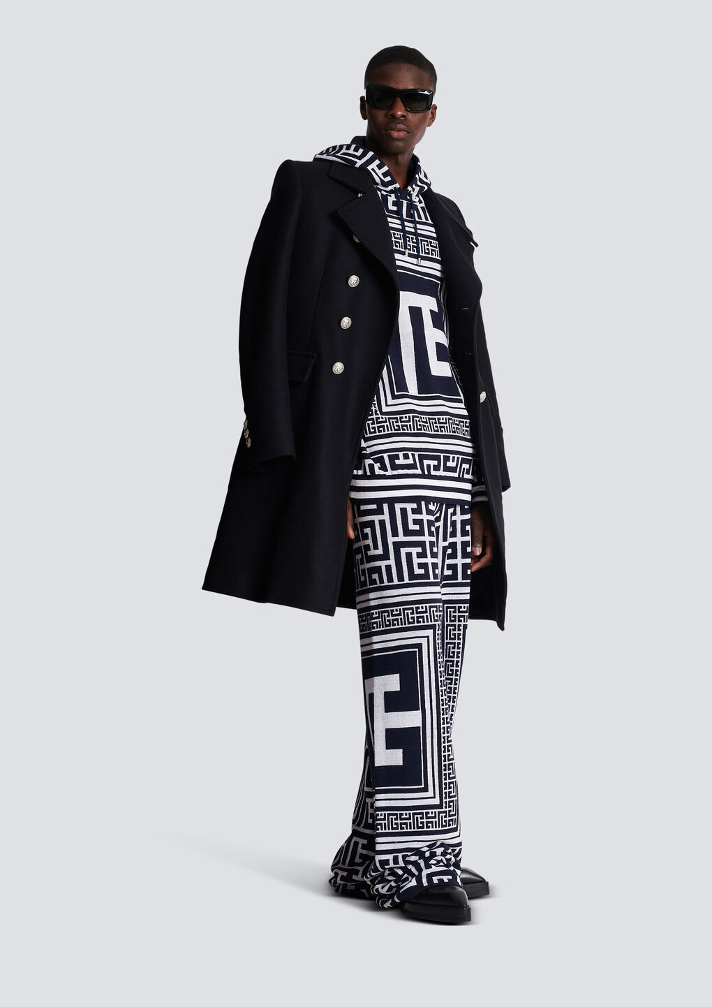 Balmain Two-tone Wool Blend Sweatshirt In Black