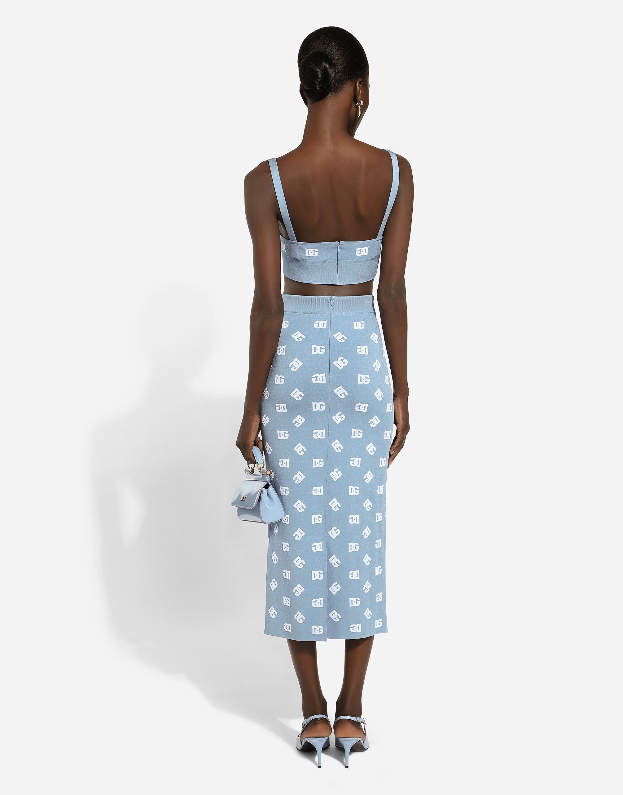 Dolce & Gabbana Jacquard Logo Cropped Top Tops Light Blue In Blue