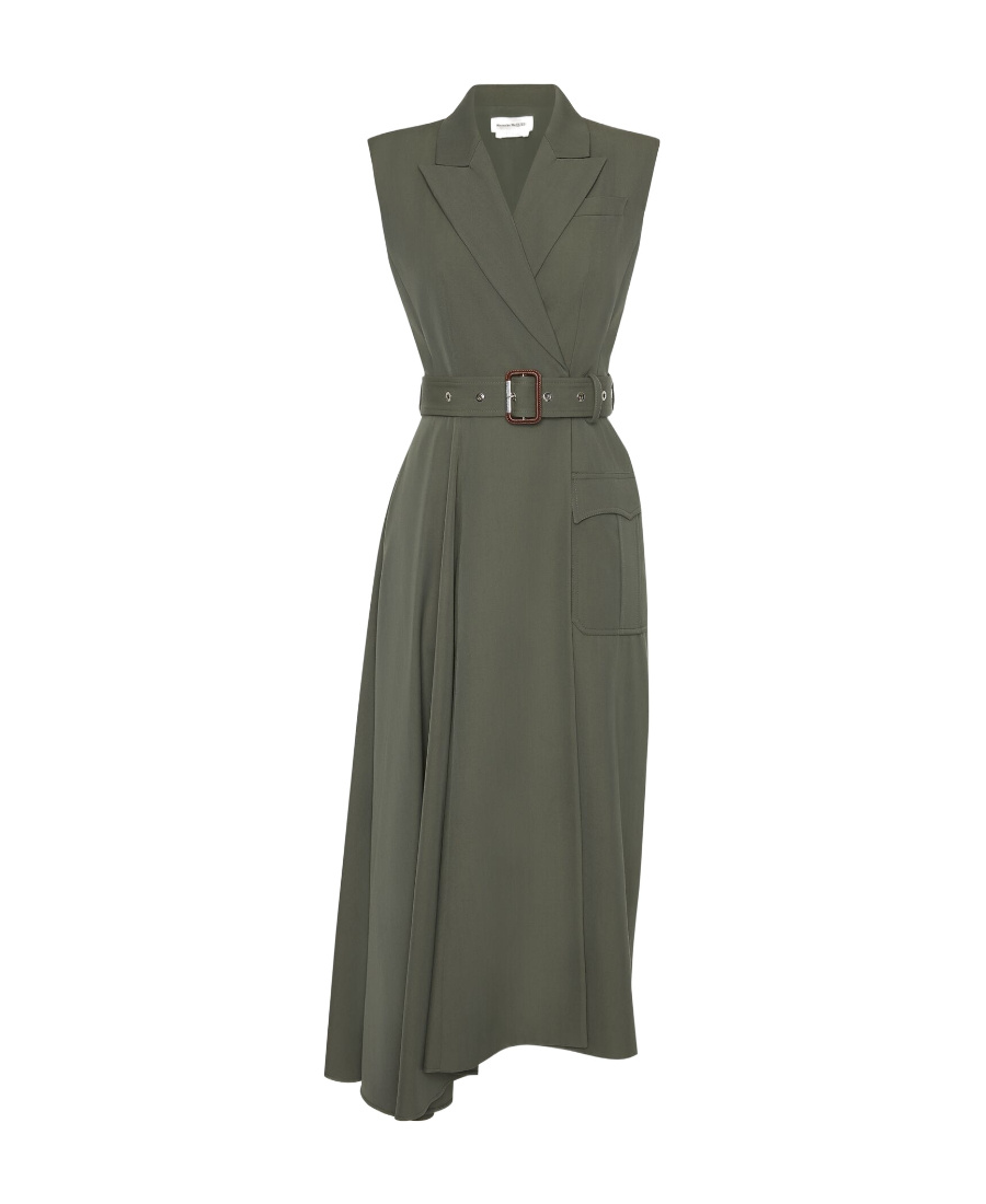 Alexander Mcqueen Tailored Wool Midi Dress In Green