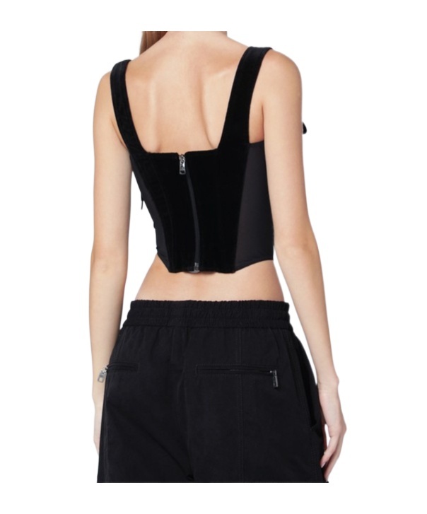 Vivienne Westwood Cropped Velvet Corset With Bow And Mesh In Black